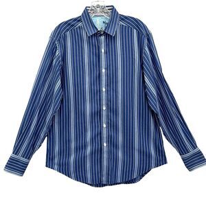 Robert Graham Old Money Size Medium Flip Cuff Blue Striped Button‎ Up Shirt Top